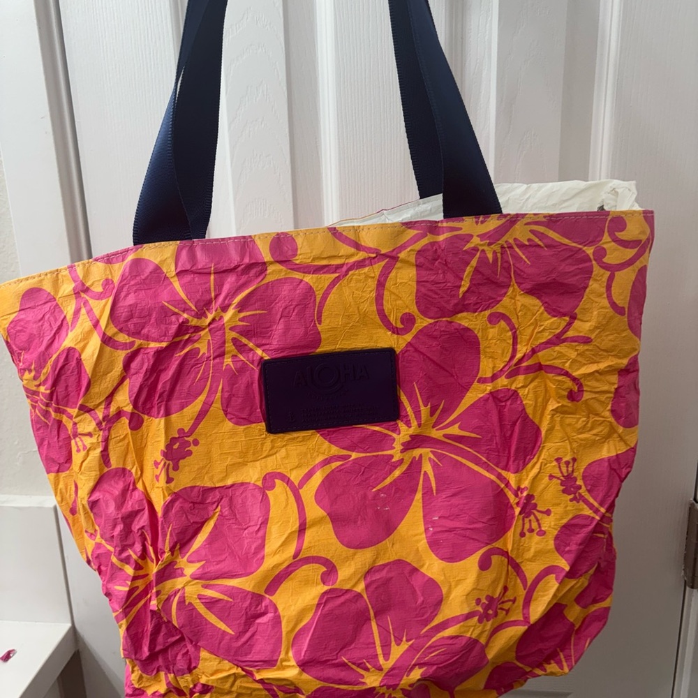 ALOHA Pink and Yellow Floral Tote Bag
